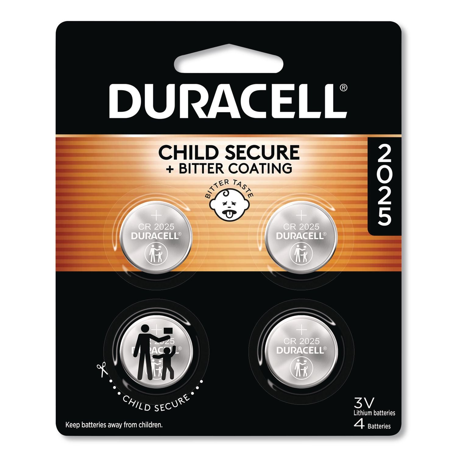 Lithium Coin Batteries With Bitterant, 2025, 4/Pack