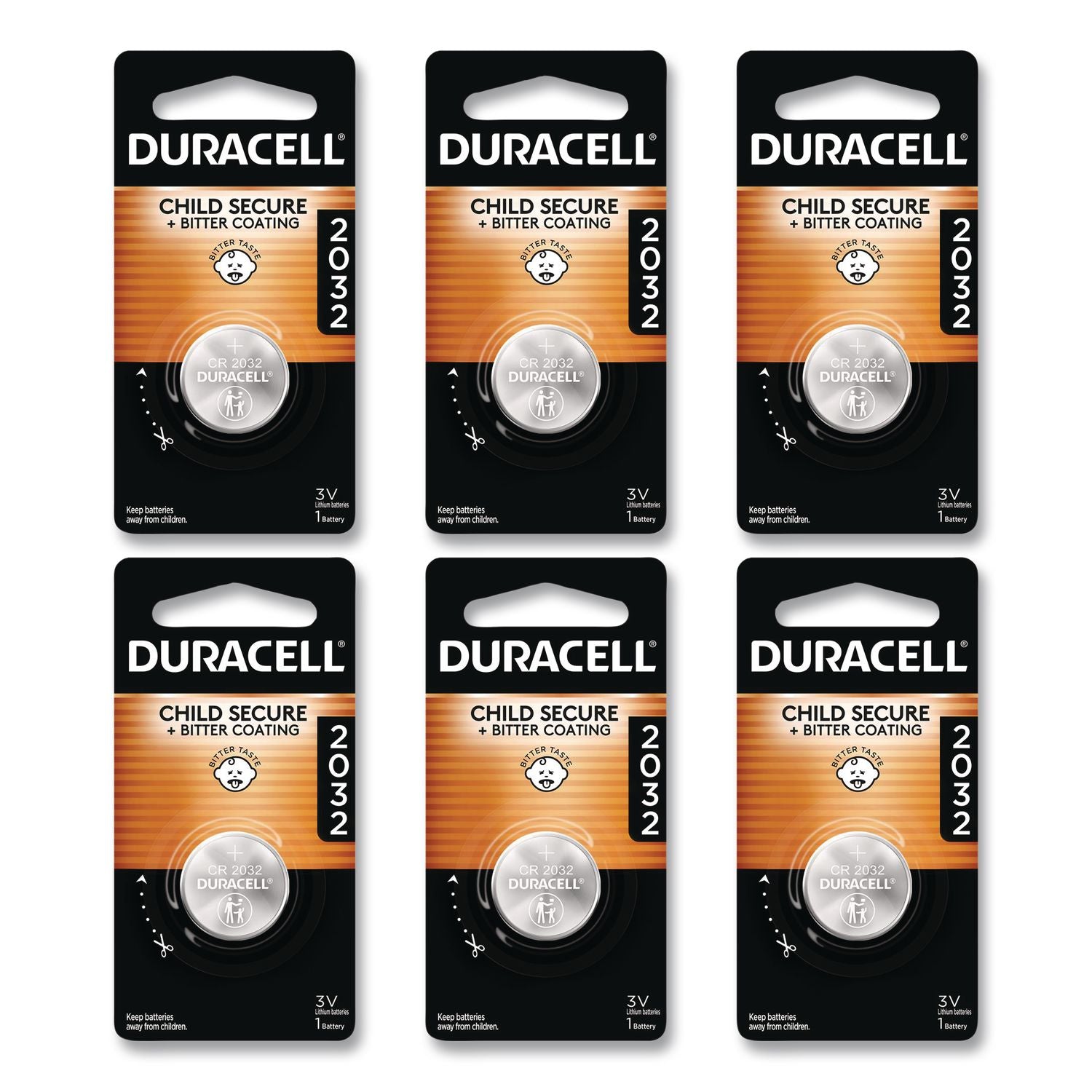 Lithium Coin Batteries With Bitterant, 2032, 6/Box