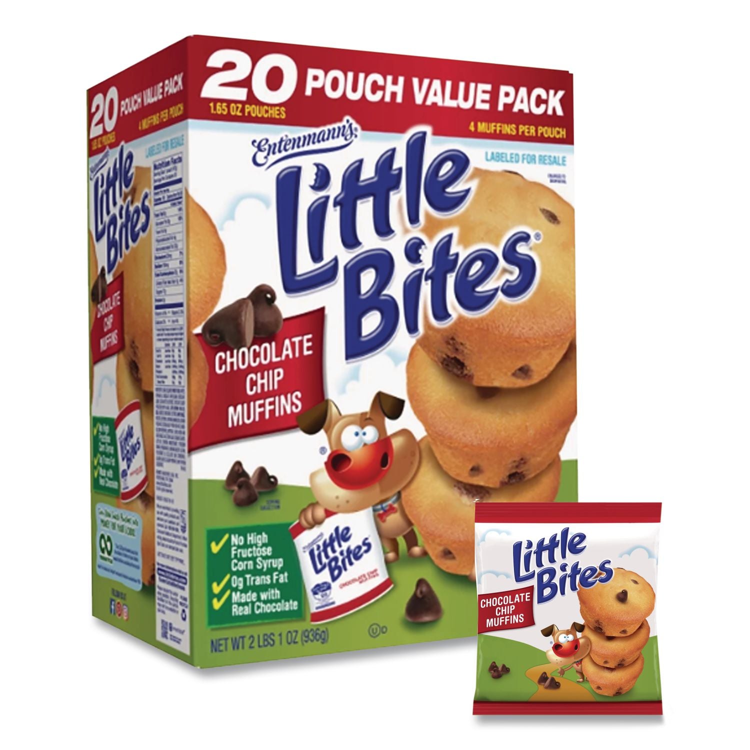 Little Bites Muffins, Chocolate Chip, 1.65 oz Pouch, 20 Pouches/Carton, Ships in 1-3 Business Days