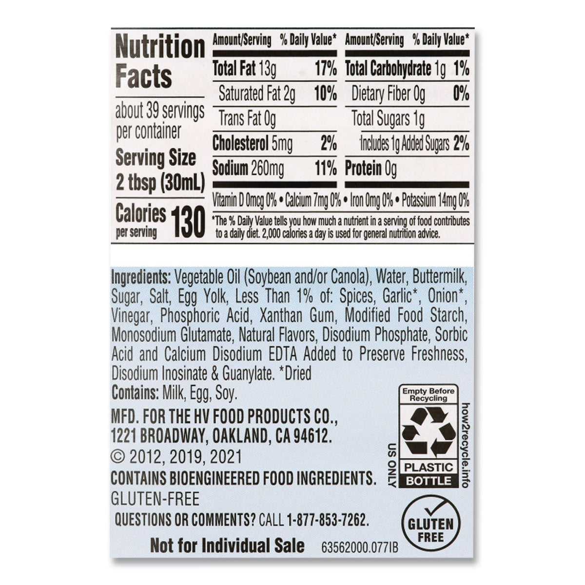 Original Ranch Dressing, 40 oz Bottle, 2 Bottles/Carton, Ships in 1-3 Business Days