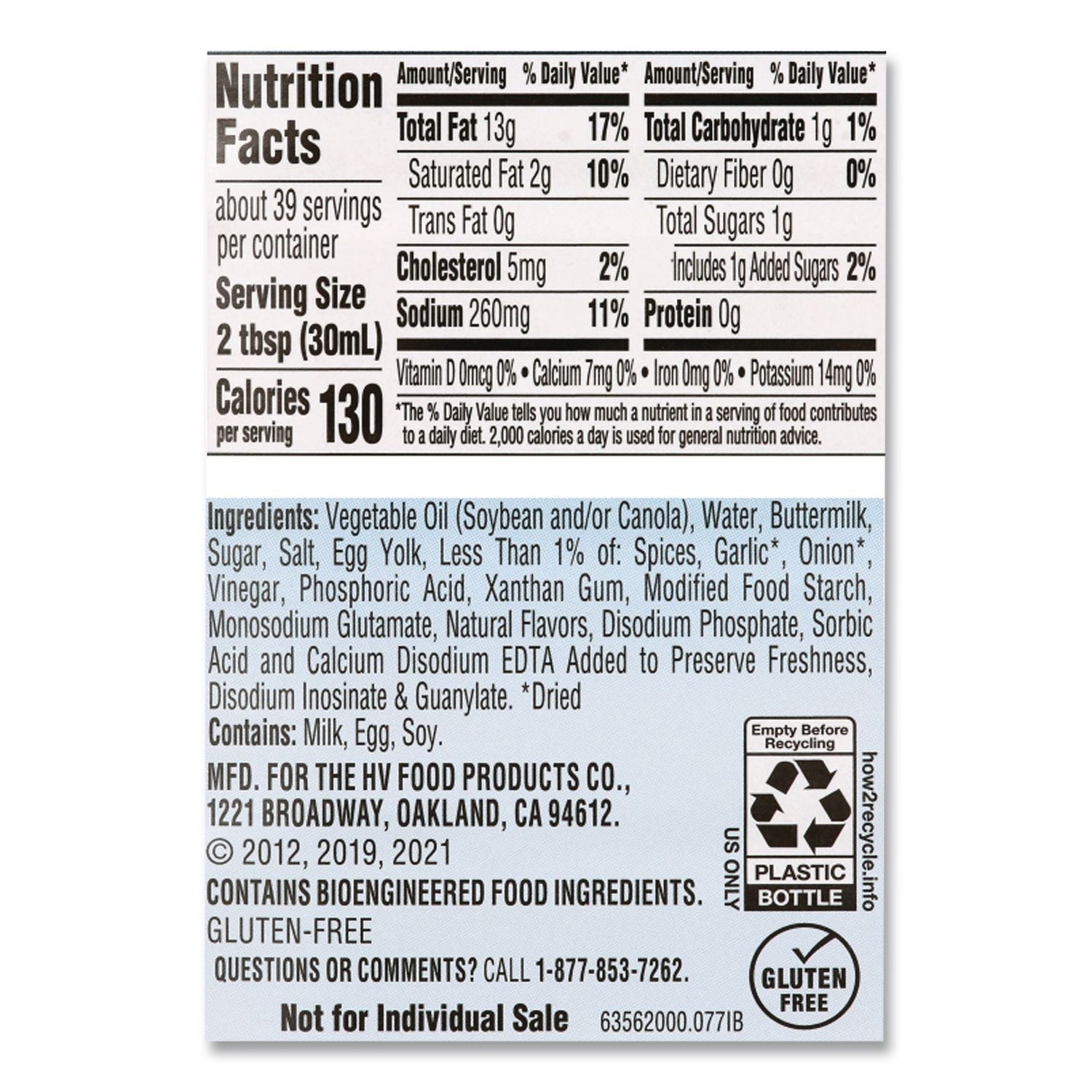 Original Ranch Dressing, 40 oz Bottle, 2 Bottles/Carton, Ships in 1-3 Business Days