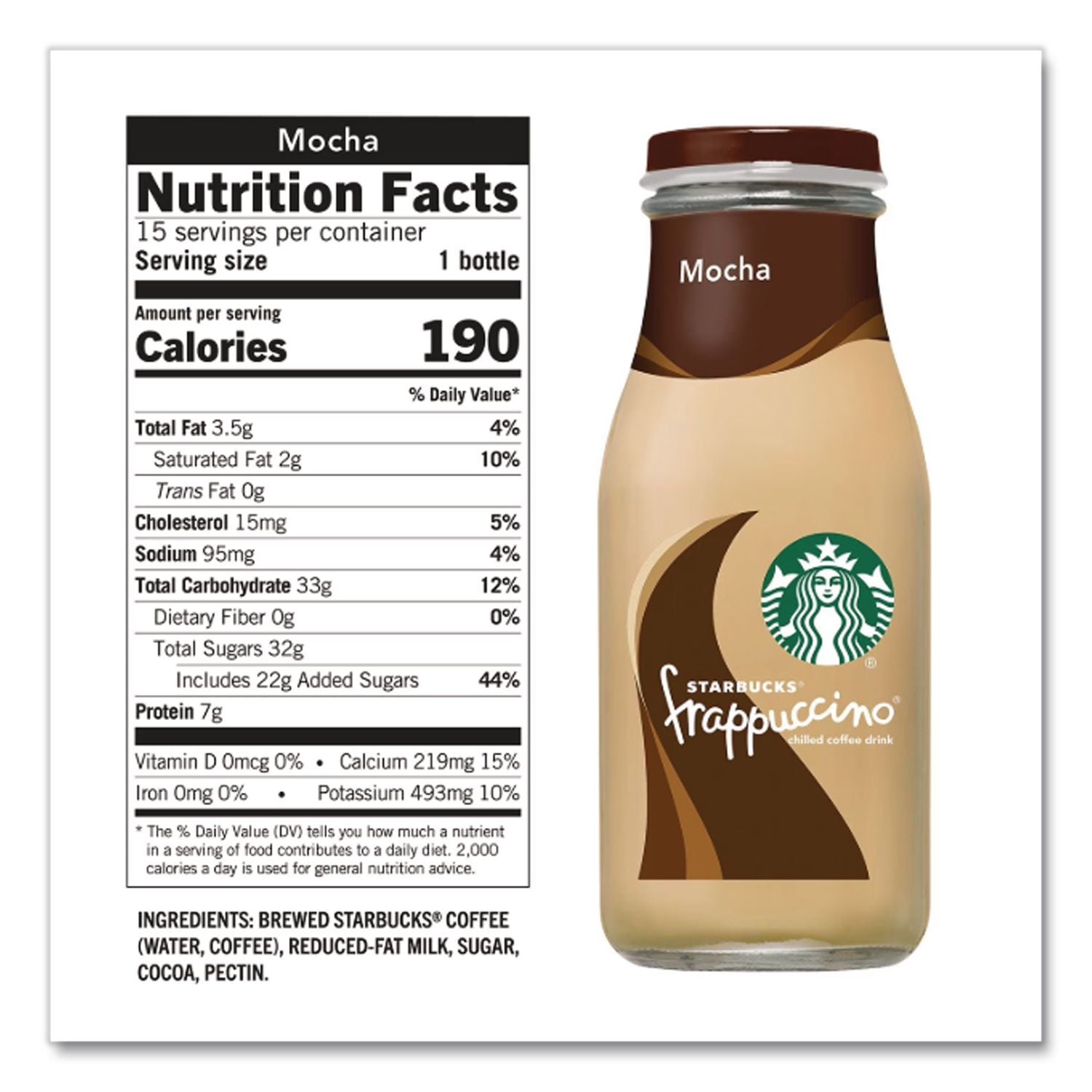Frappuccino Coffee, 9.5 oz Bottle, Mocha, 15/Carton, Ships in 1-3 Business Days
