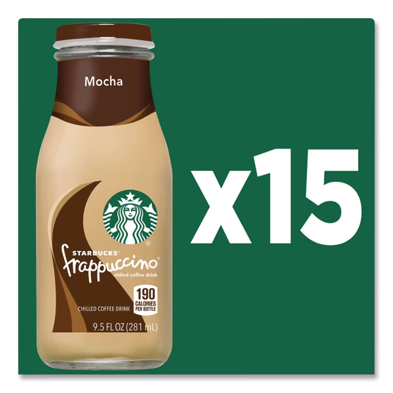 Frappuccino Coffee, 9.5 oz Bottle, Mocha, 15/Carton, Ships in 1-3 Business Days
