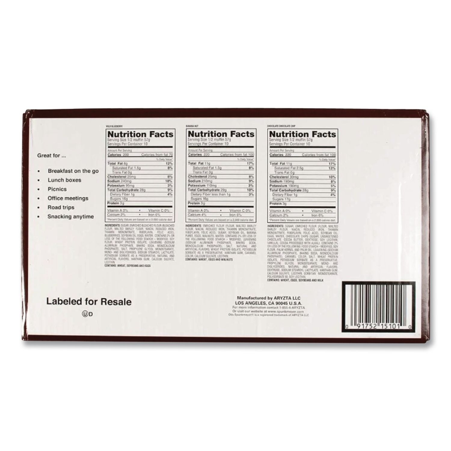 Muffins Variety Pack, Assorted Flavors, 4 oz Pack, 15 Packs/Carton, Ships in 1-3 Business Days