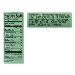Green Tea with Ginseng and Honey, 16 oz Bottles, 24/Carton, Ships in 1-3 Business Days