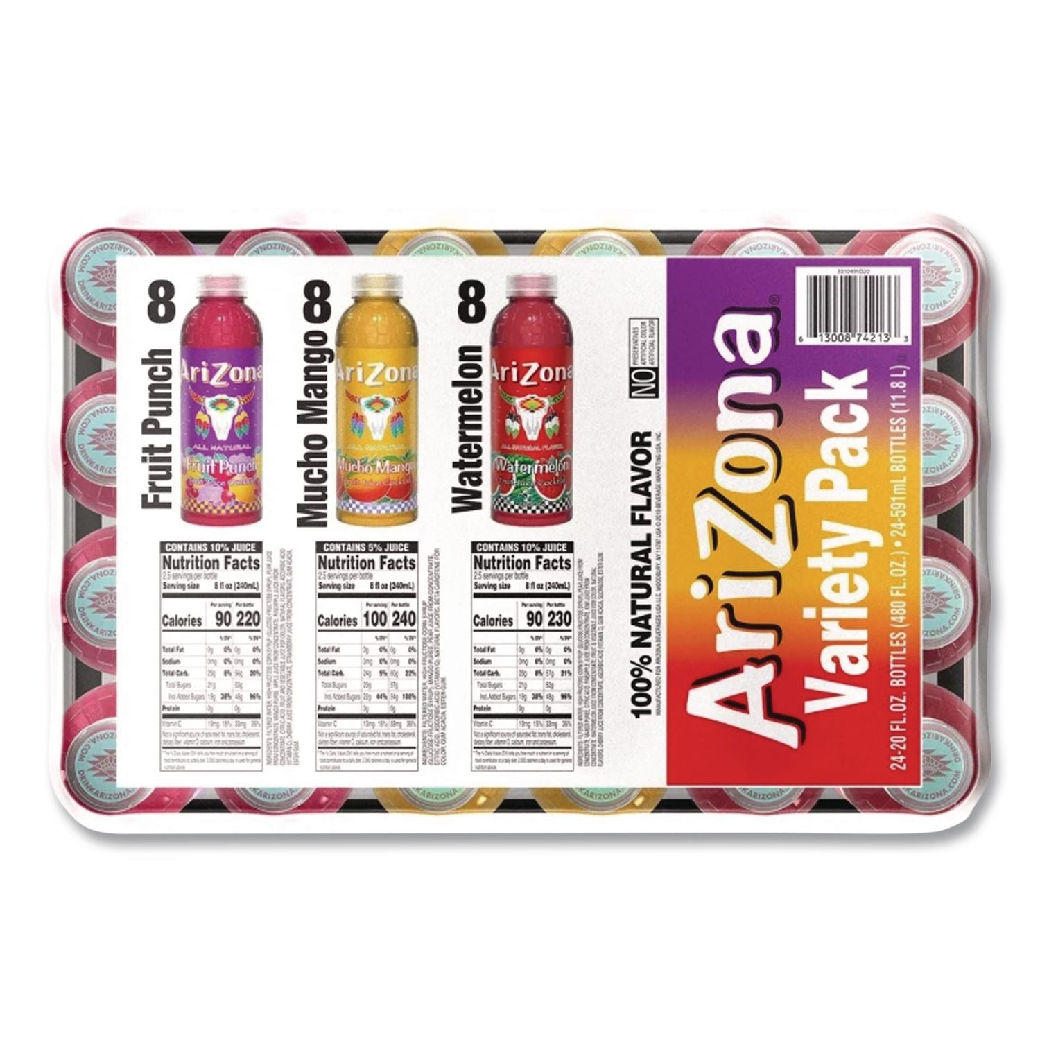 Juice Variety Pack, Fruit Punch/Mucho Mango/Watermelon, 20 oz Bottle, 24/Carton, Ships in 1-3 Business Days