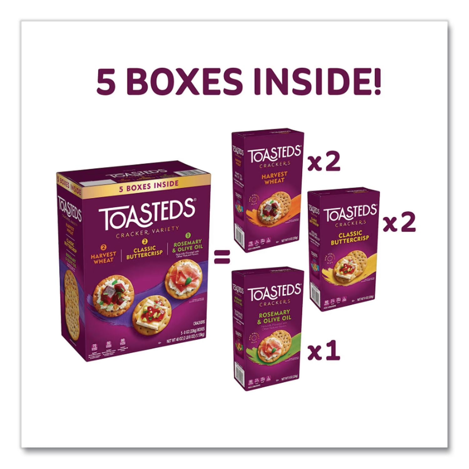 Toasteds Party Pack Cracker Assortment, 8 oz Box, 5 Assorted Boxes/Carton, Ships in 1-3 Business Days