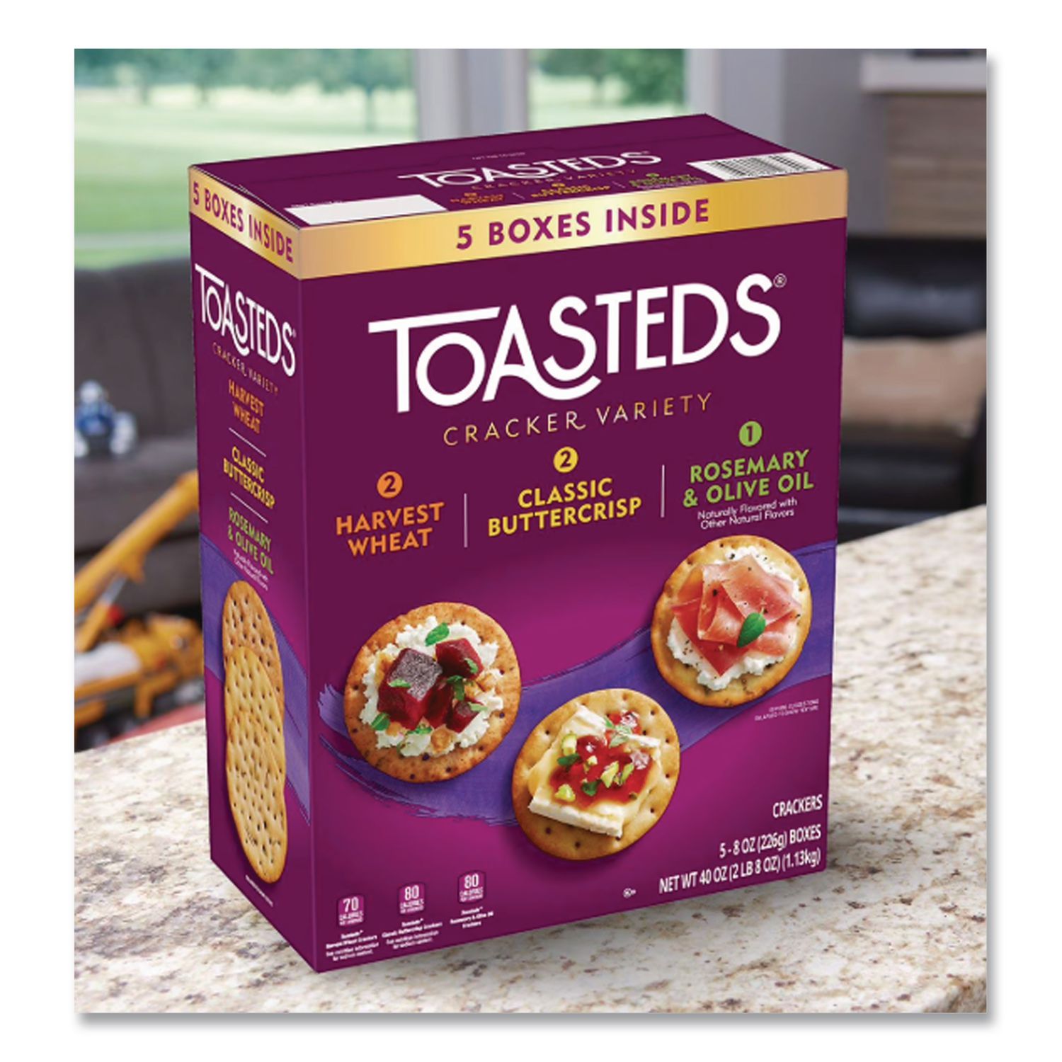 Toasteds Party Pack Cracker Assortment, 8 oz Box, 5 Assorted Boxes/Carton, Ships in 1-3 Business Days