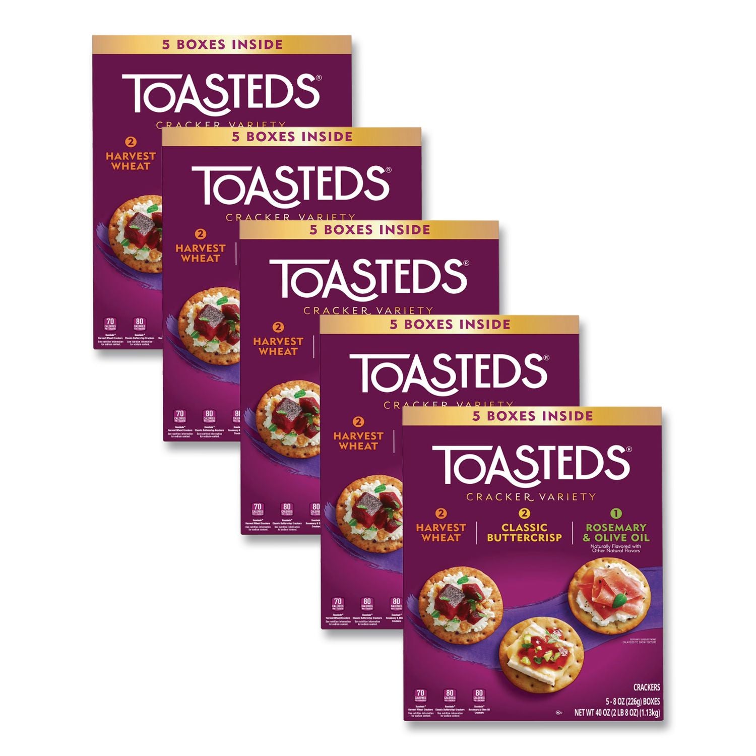 Toasteds Party Pack Cracker Assortment, 8 oz Box, 5 Assorted Boxes/Carton, Ships in 1-3 Business Days