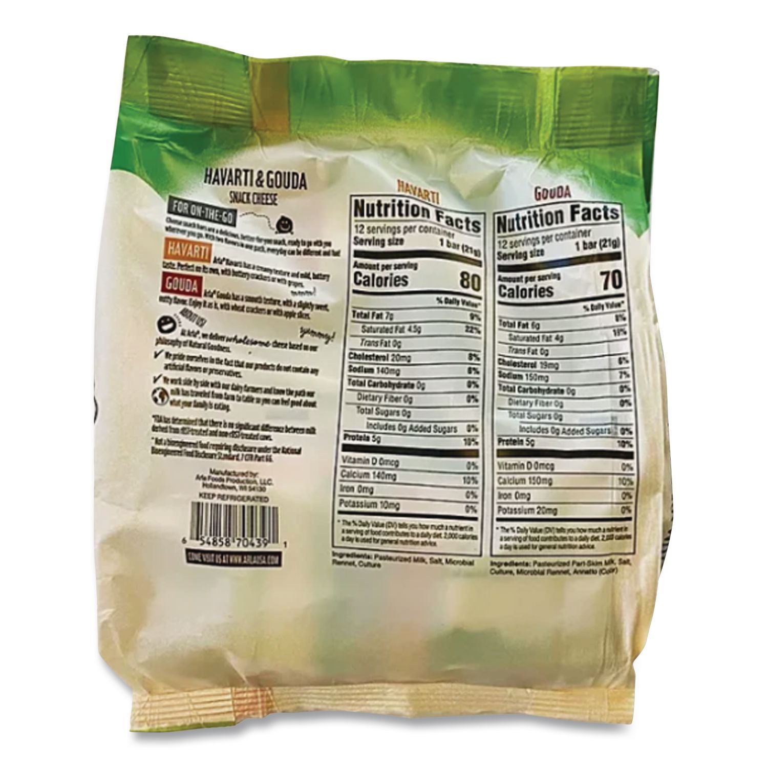 Havarti and Gouda Cheese Snack Bars, 0.75 oz Bars, 24 Bars/Carton, Ships in 1-3 Business Days