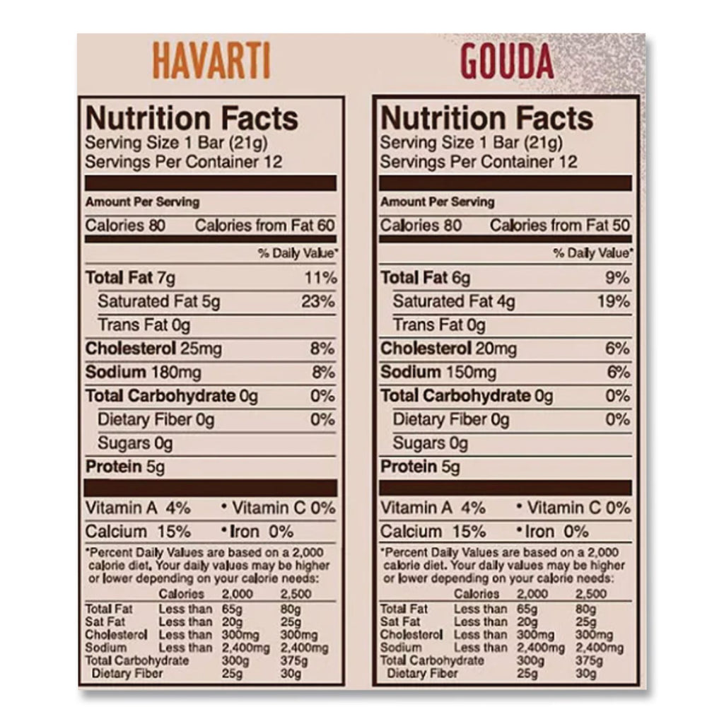 Havarti and Gouda Cheese Snack Bars, 0.75 oz Bars, 24 Bars/Carton, Ships in 1-3 Business Days