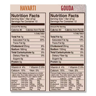Havarti and Gouda Cheese Snack Bars, 0.75 oz Bars, 24 Bars/Carton, Ships in 1-3 Business Days