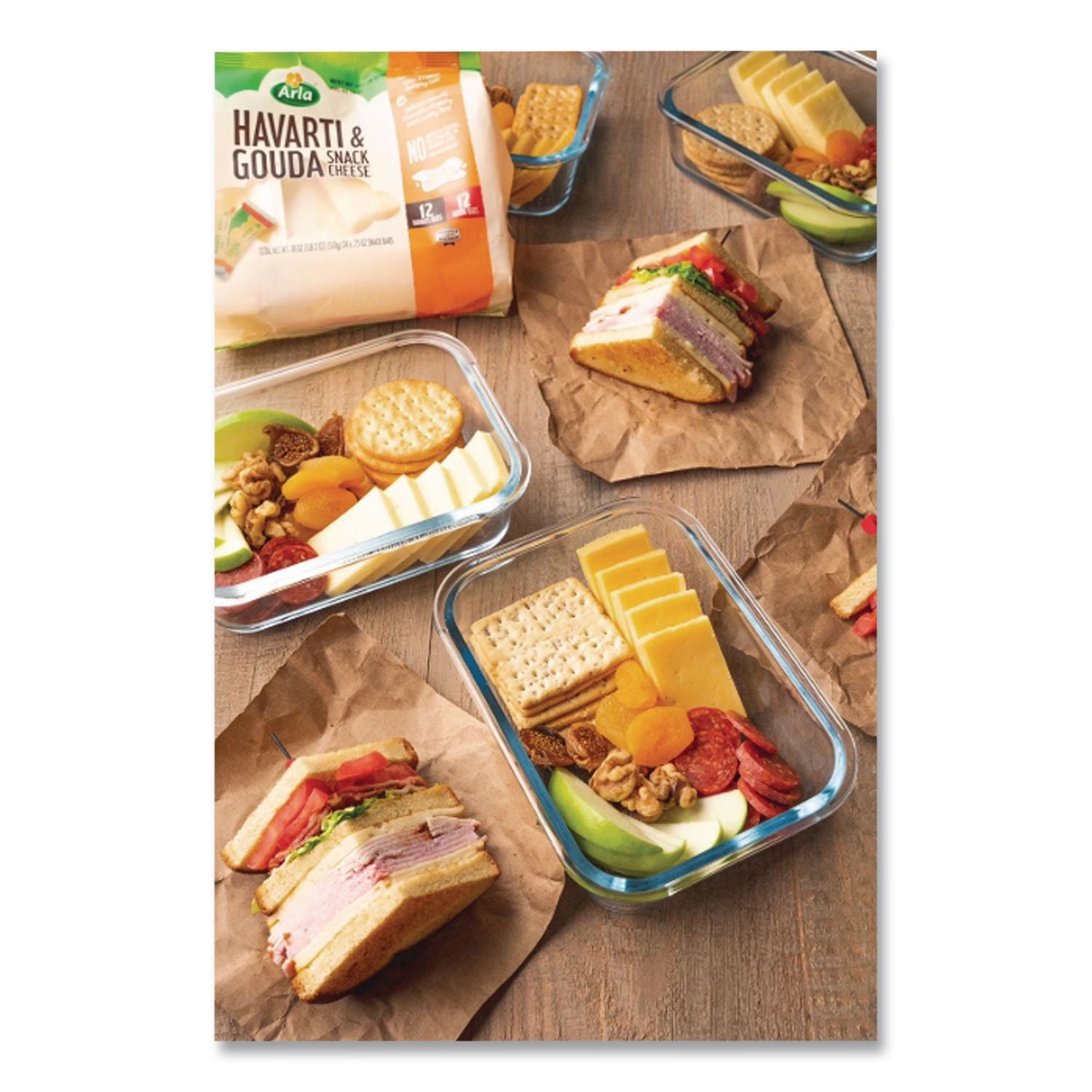 Havarti and Gouda Cheese Snack Bars, 0.75 oz Bars, 24 Bars/Carton, Ships in 1-3 Business Days