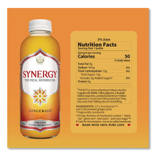 Organic Raw Kombucha Gingerade, 16.2 oz Bottle, 6/Carton, Ships in 1-3 Business Days