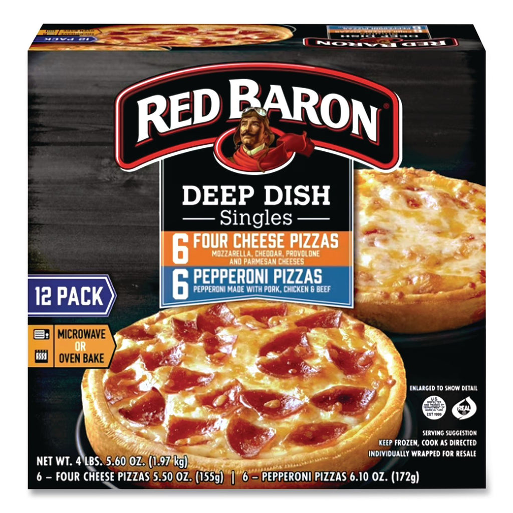 Deep Dish Pizza Singles Variety Pack, Four Cheese/Pepperoni, 5.5 oz Pack, 12 Packs/Carton, Ships in 1-3 Business Days