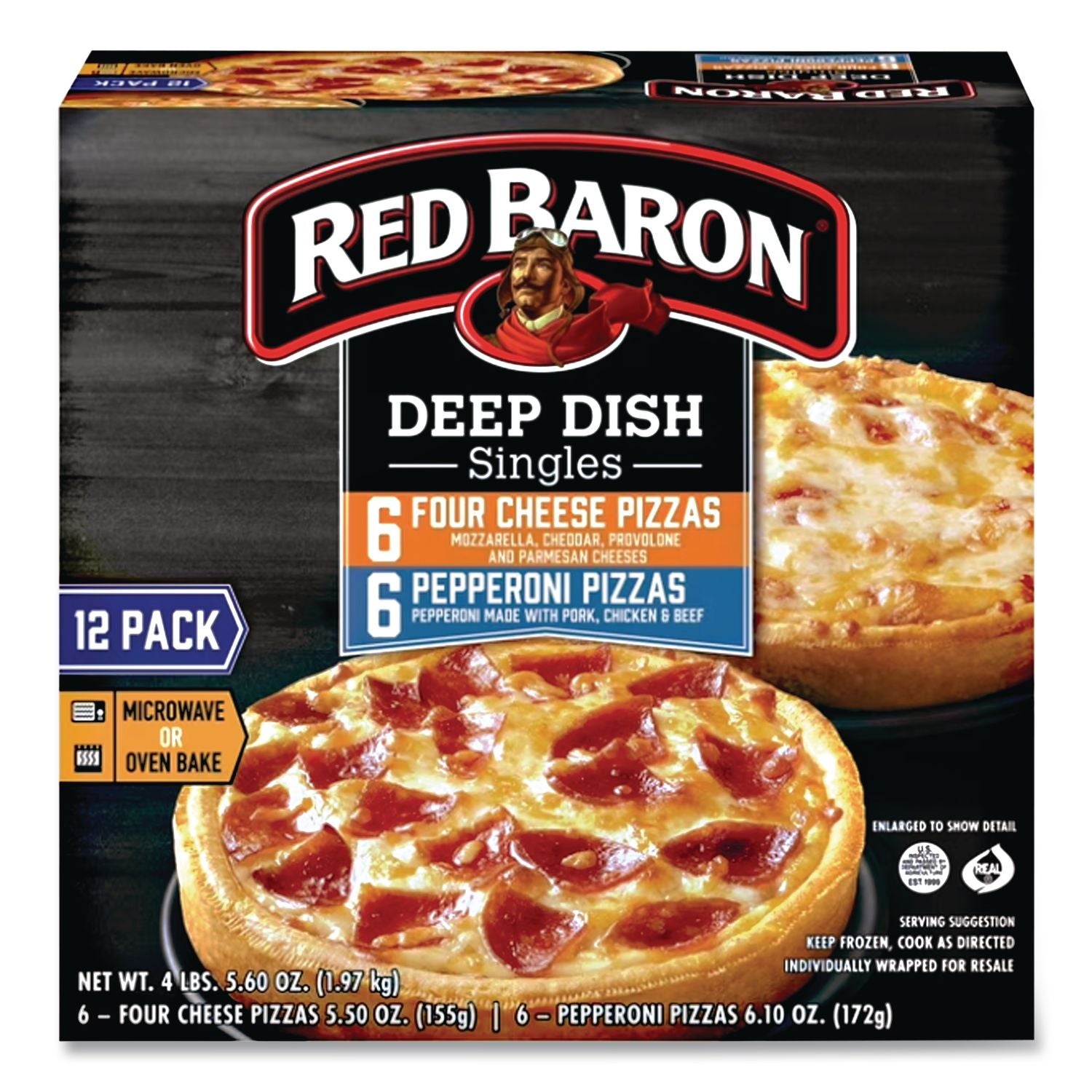 Deep Dish Pizza Singles Variety Pack, Four Cheese/Pepperoni, 5.5 oz Pack, 12 Packs/Carton, Ships in 1-3 Business Days