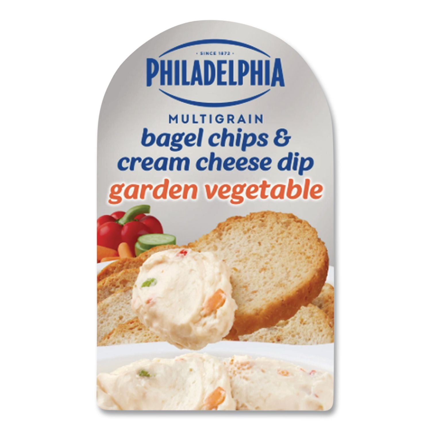 Multigrain Bagel Chips and Garden Vegetable Cream Cheese Dip, 2.5 oz, 5/Carton, Ships in 1-3 Business Days