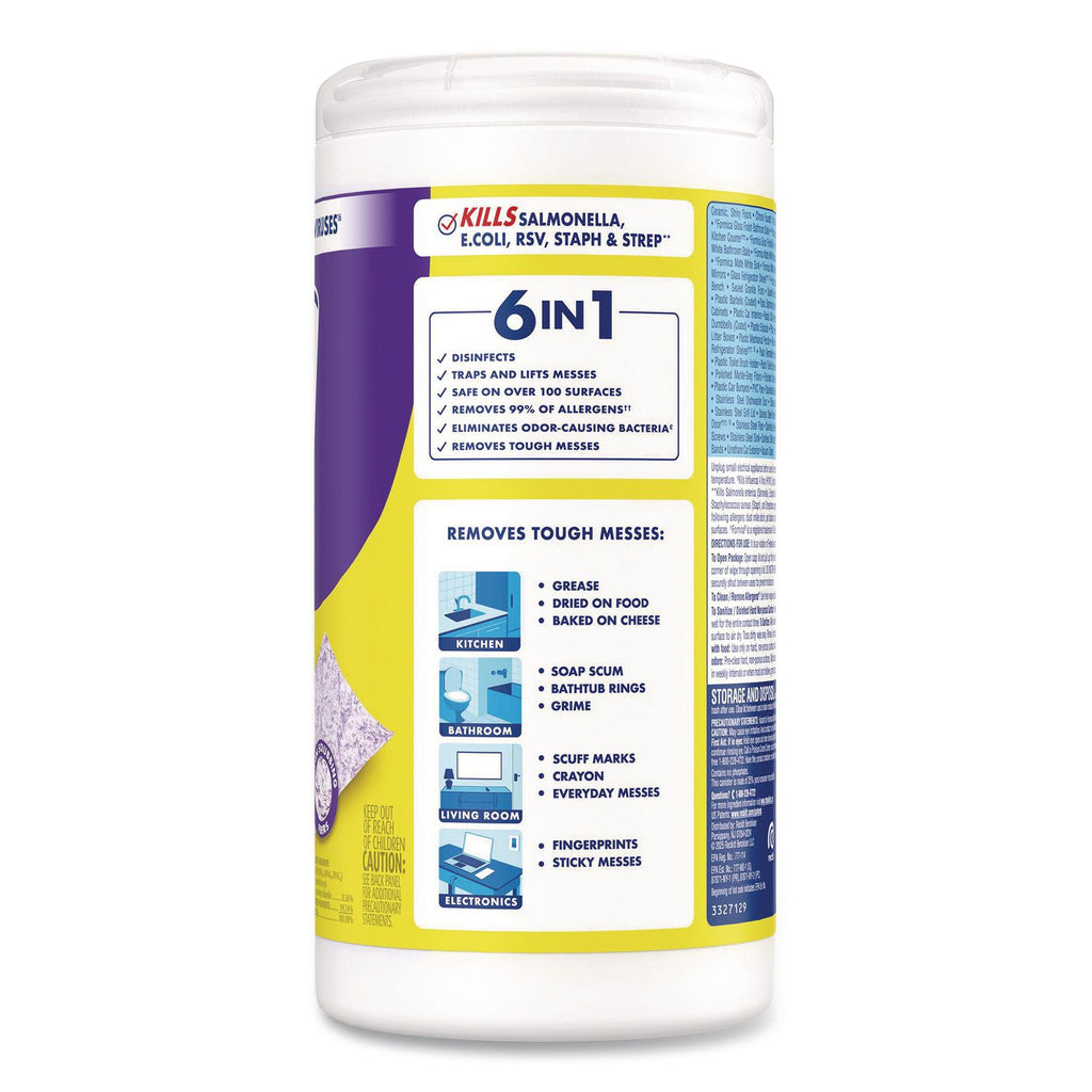 Dual Action Disinfecting Wipes, 1-Ply, 7 x 7.5, Citrus, White/Purple, 75/Canister, 6 Canisters/Carton