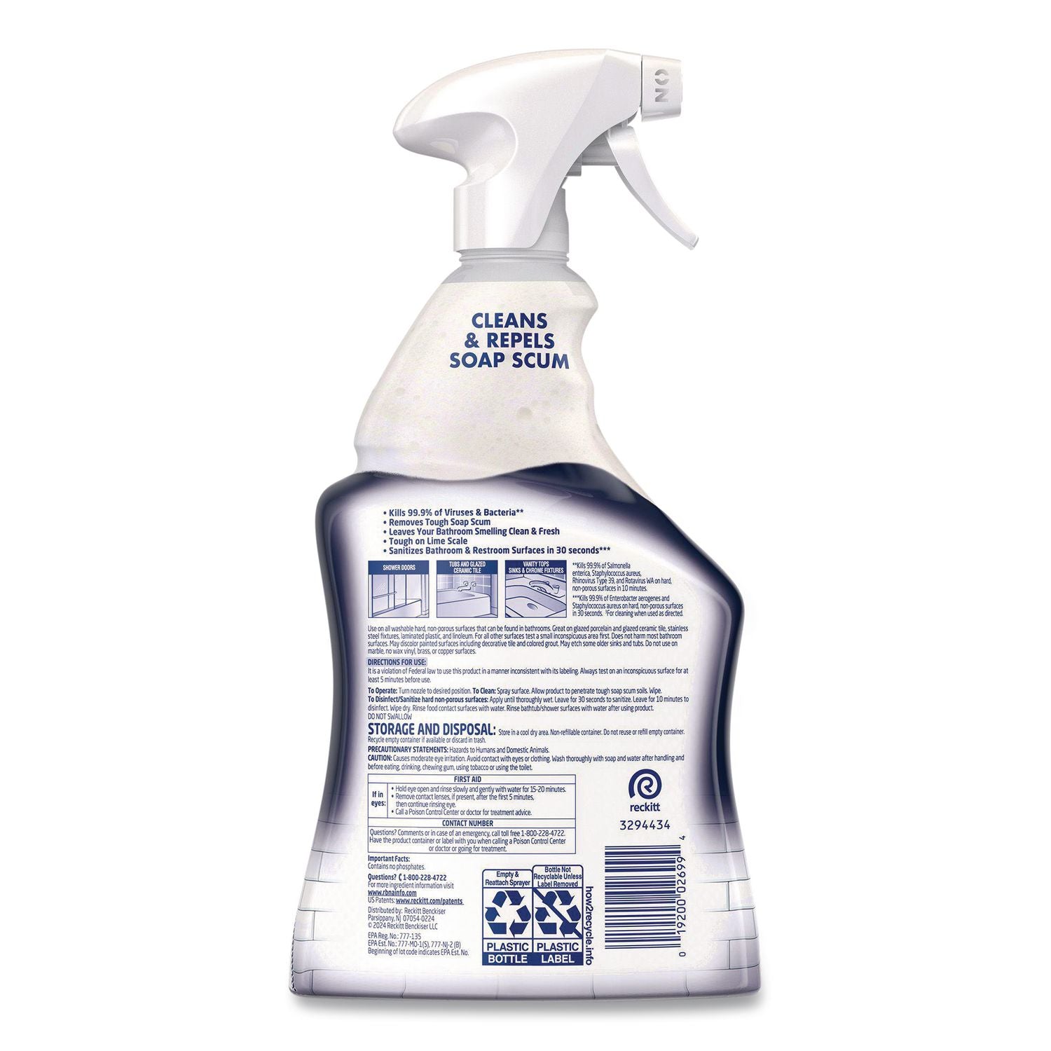 Disinfectant Power Bathroom Foamer, Liquid, Unscented, 32 oz Spray Bottle, 12/Carton
