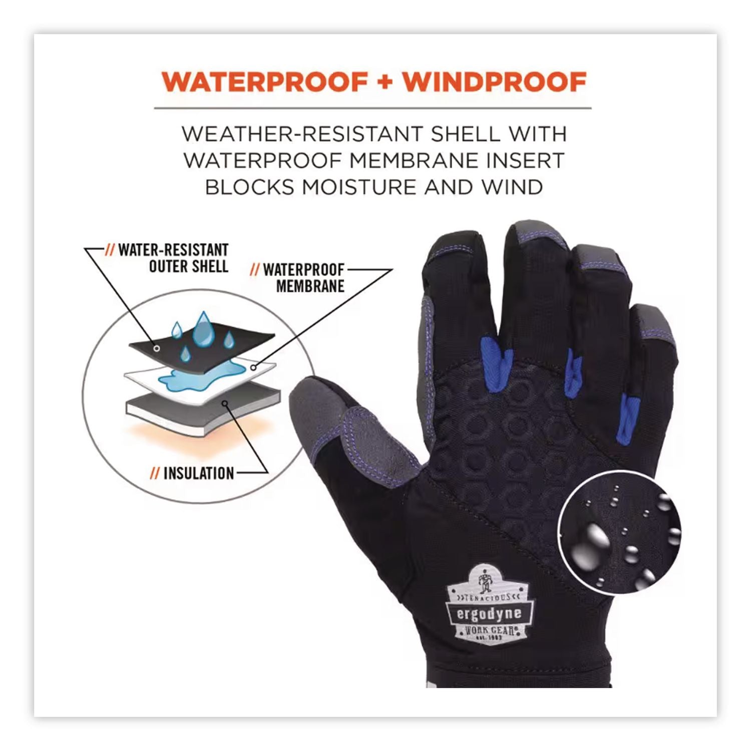 Proflex 817WP Reinforced Thermal Waterproof Utility Gloves, Black, Small, 1 Pair, Ships in 1-3 Business Days