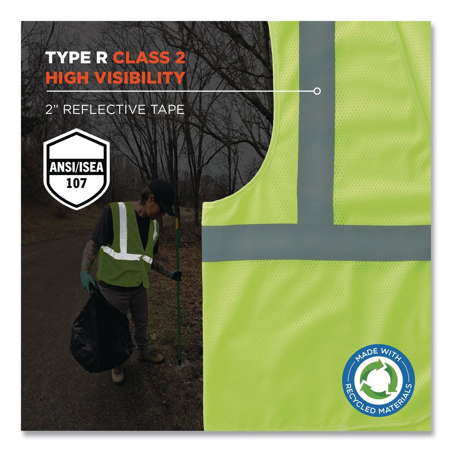 GloWear 8205HL Type R Class 2 Super Econo Mesh Safety Vest, Small/Medium, Lime