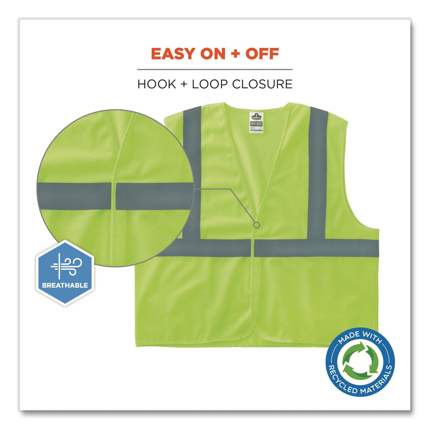 GloWear 8205HL Type R Class 2 Super Econo Mesh Safety Vest, Large to X-Large, Lime