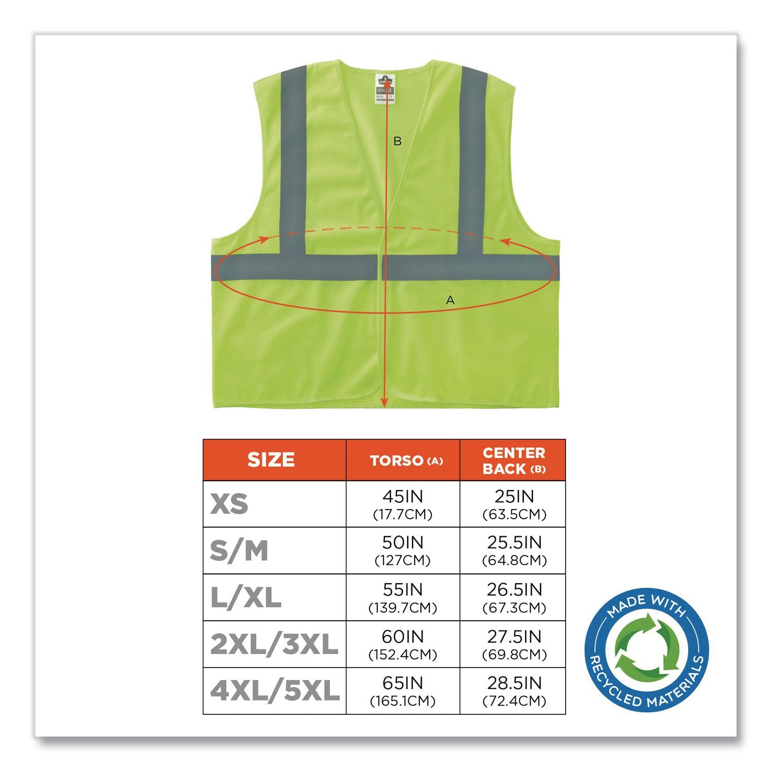 GloWear 8205HL Type R Class 2 Super Econo Mesh Safety Vest, Large to X-Large, Lime