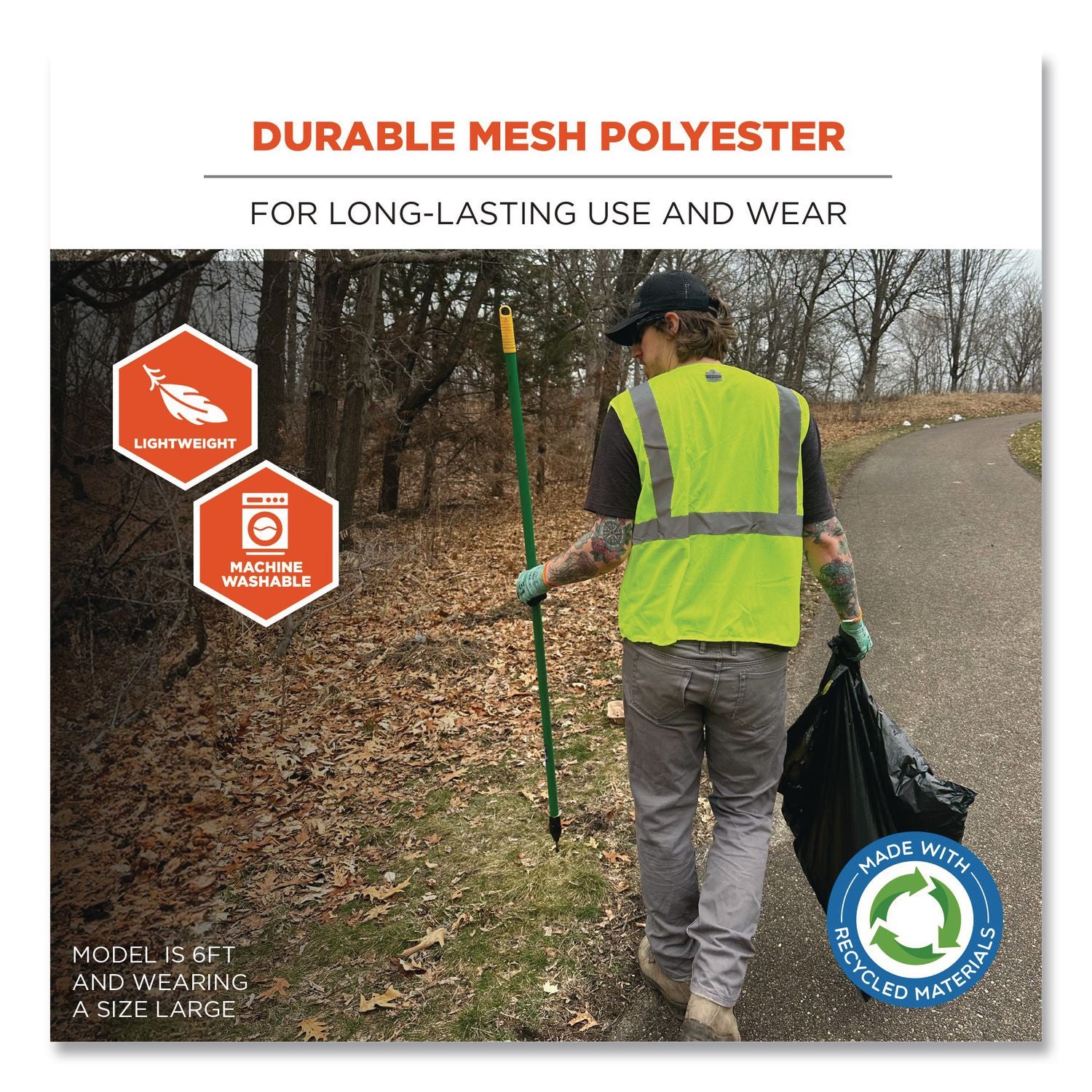 GloWear 8205HL Type R Class 2 Super Econo Mesh Safety Vest, Large to X-Large, Lime