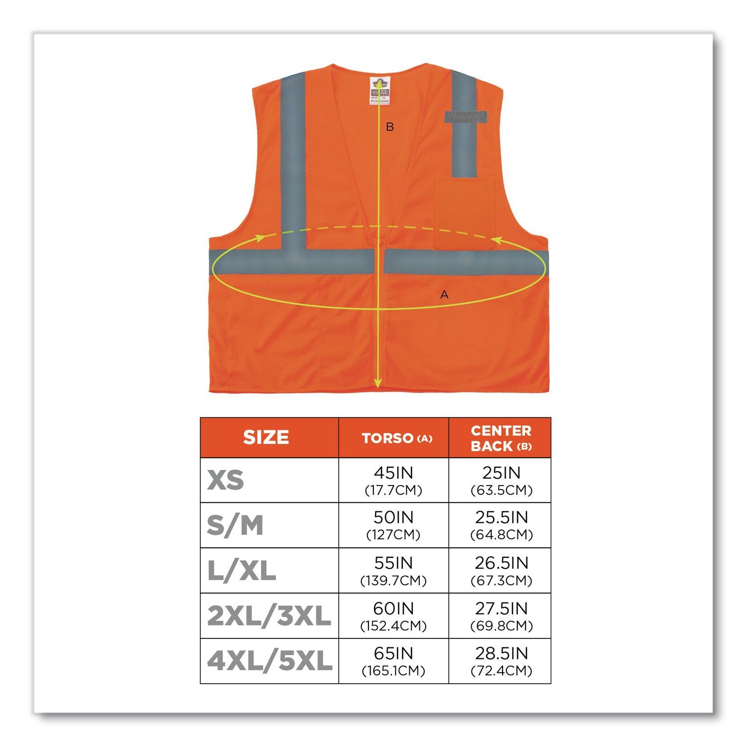 GloWear 8210Z Class 2 Economy Vest, Polyester Mesh, Zipper Closure, Large to X-Large, Orange