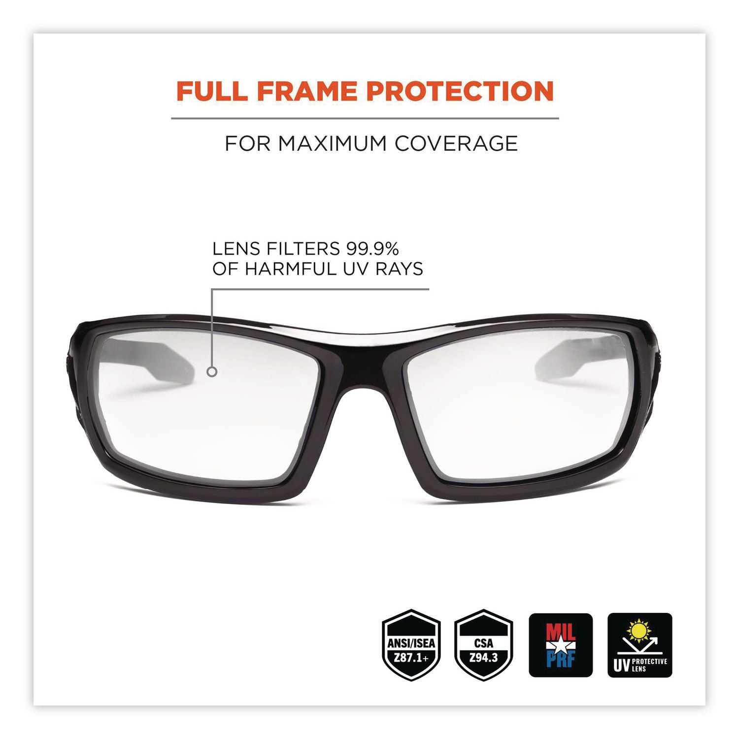 Skullerz Odin Safety Glasses, Black Frame/Clear Lens, Nylon/Polycarb, Ships in 1-3 Business Days