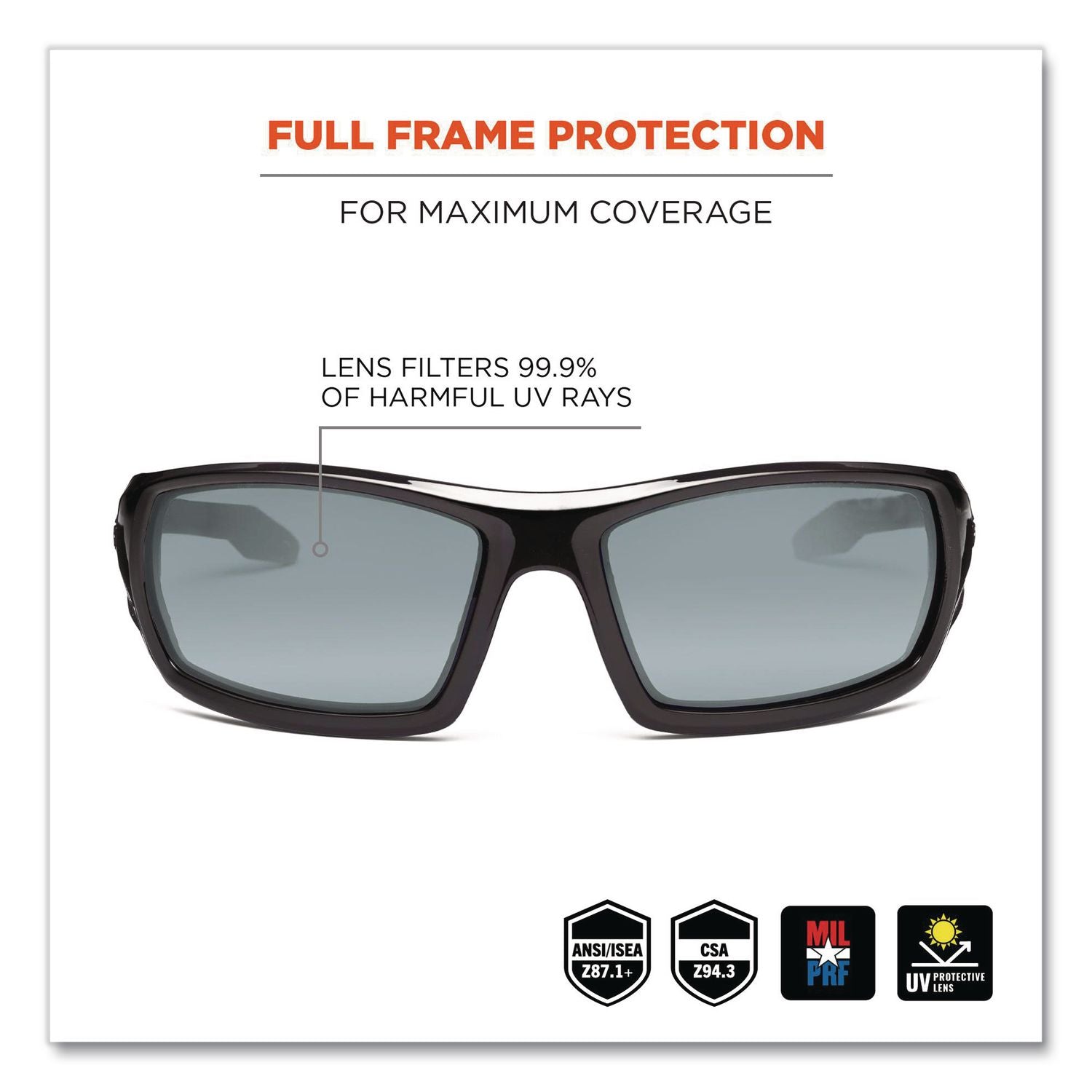 Skullerz Odin Safety Glasses, Black Frame/Silver Lens, Nylon/Polycarb, Ships in 1-3 Business Days