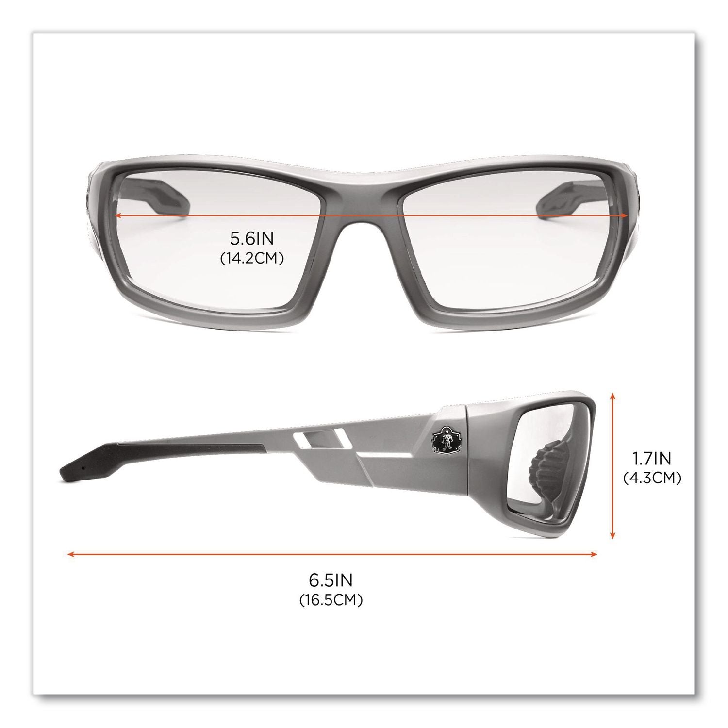 Skullerz Odin Safety Glasses, Gray Frame/Clear Lens, Anti-Fog, Nylon/Polycarb, Ships in 1-3 Business Days