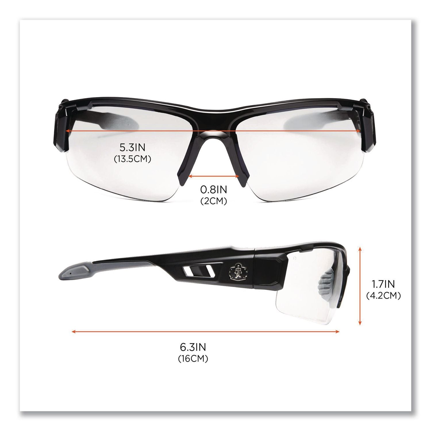 Skullerz Dagr Safety Glasses, Black Frame/Clear Lens, Nylon/Polycarb
