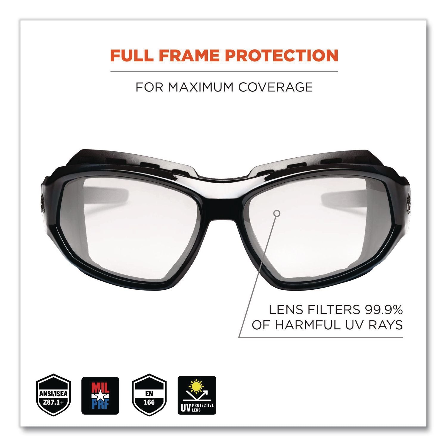 Skullerz Loki Safety Glasses/Goggles, Black Frame/Clear Lens, Nylon/Polycarb