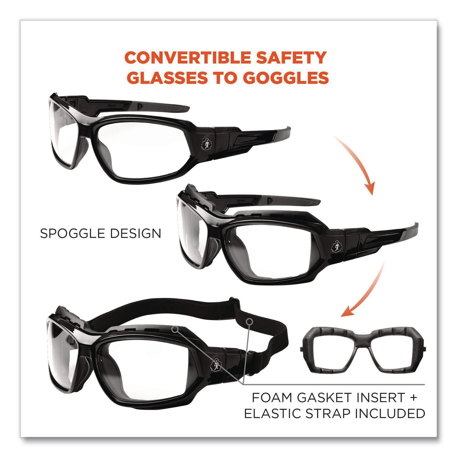 Skullerz Loki Safety Glasses/Goggles, Black Frame/Clear Lens, Nylon/Polycarb