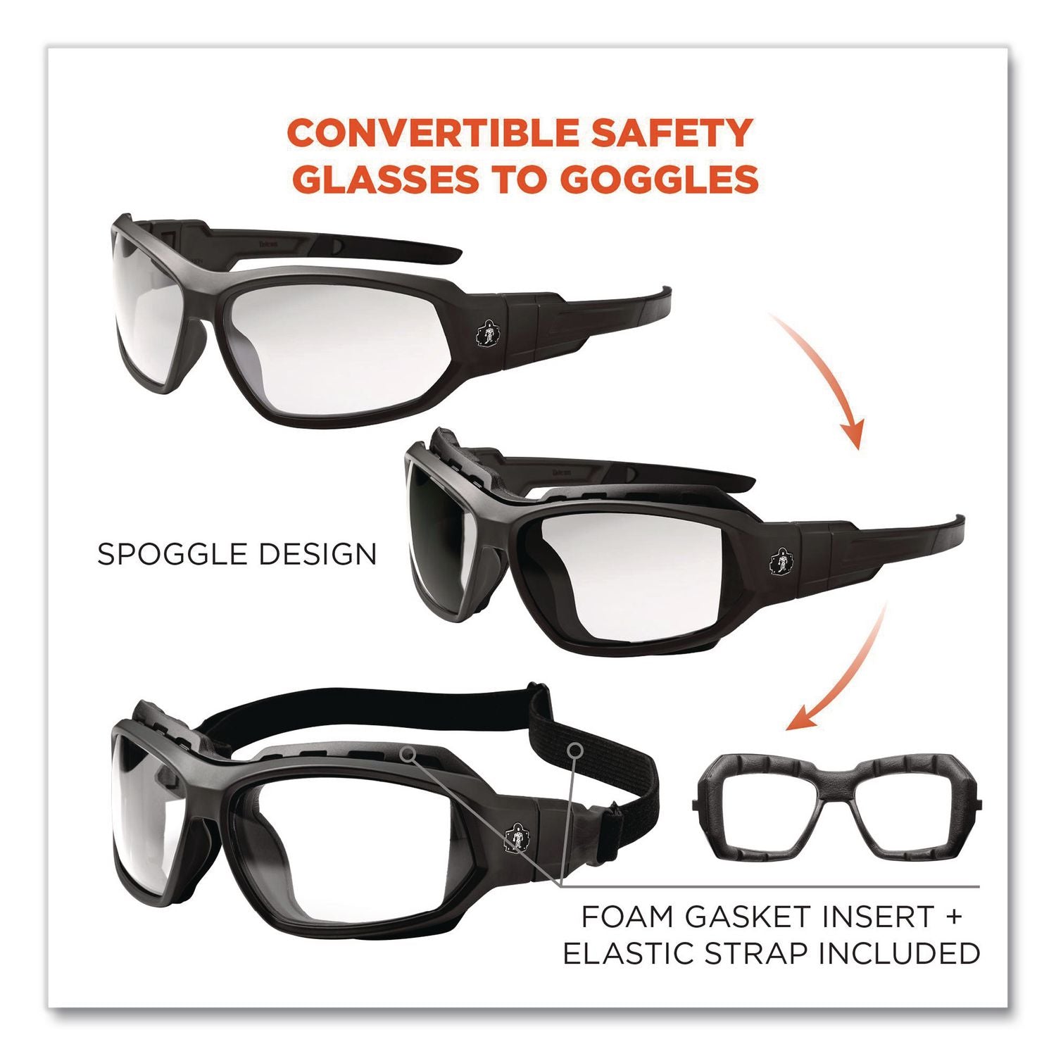 Skullerz Loki Safety Glass/Goggle, Black Frame/Clear Lens, AF, Nylon/Polycarb, Ships in 1-3 Business Days