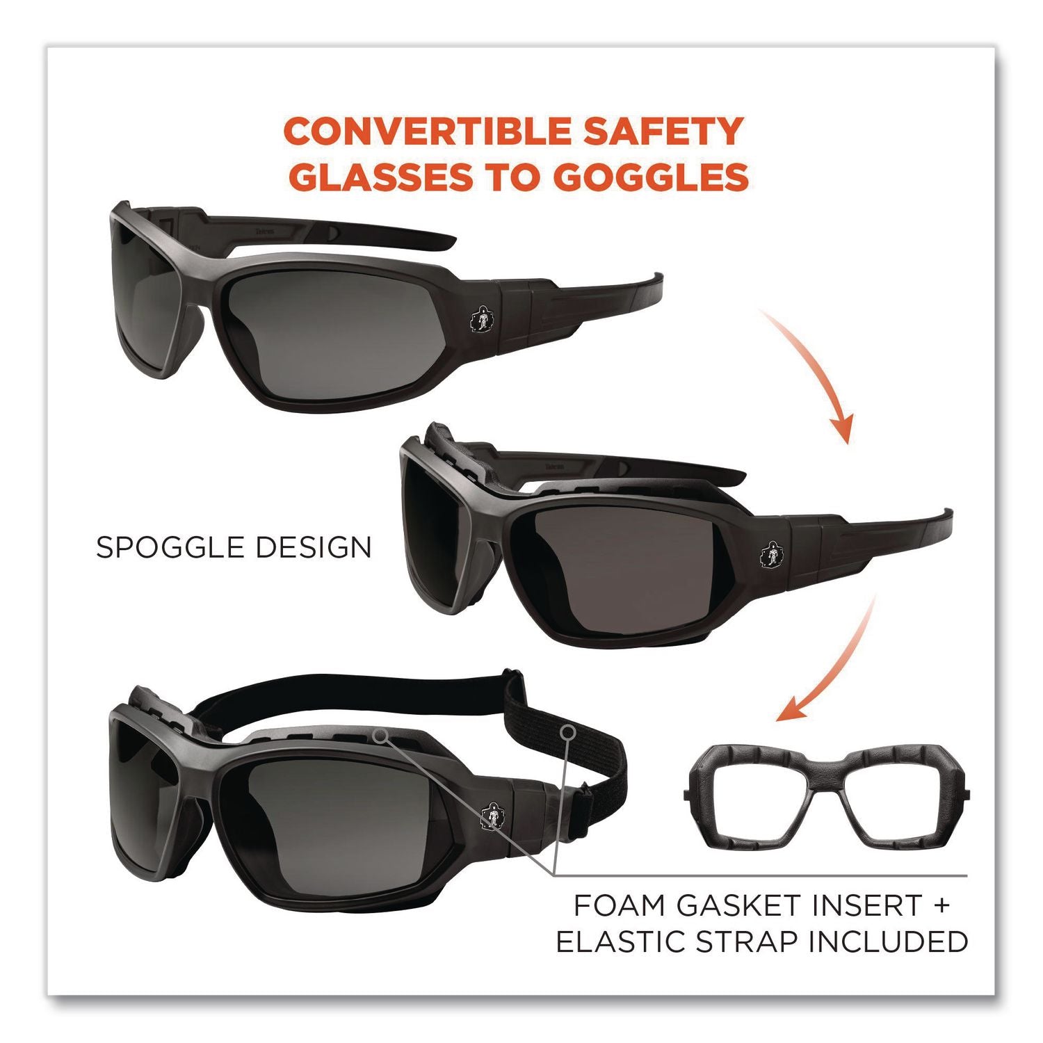 Skullerz Loki Safety Glass/Goggle, Black Frame/Smoke Lns, Anti-fog, Nylon/Polycarb, Ships in 1-3 Business Days