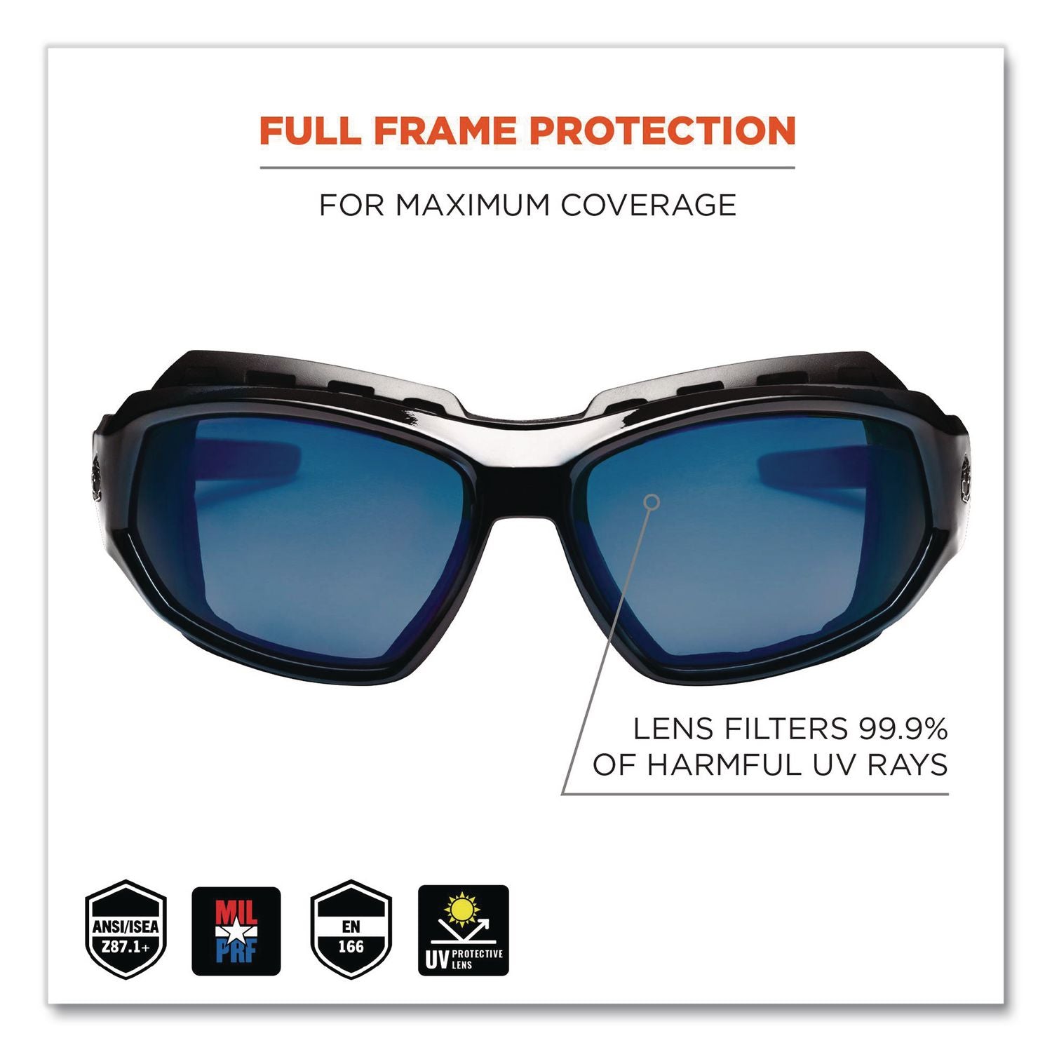 Skullerz Loki Safety Glass/Goggle, Black Frame/Blue Mirror Lens, Nylon/Polycarb, Ships in 1-3 Business Days