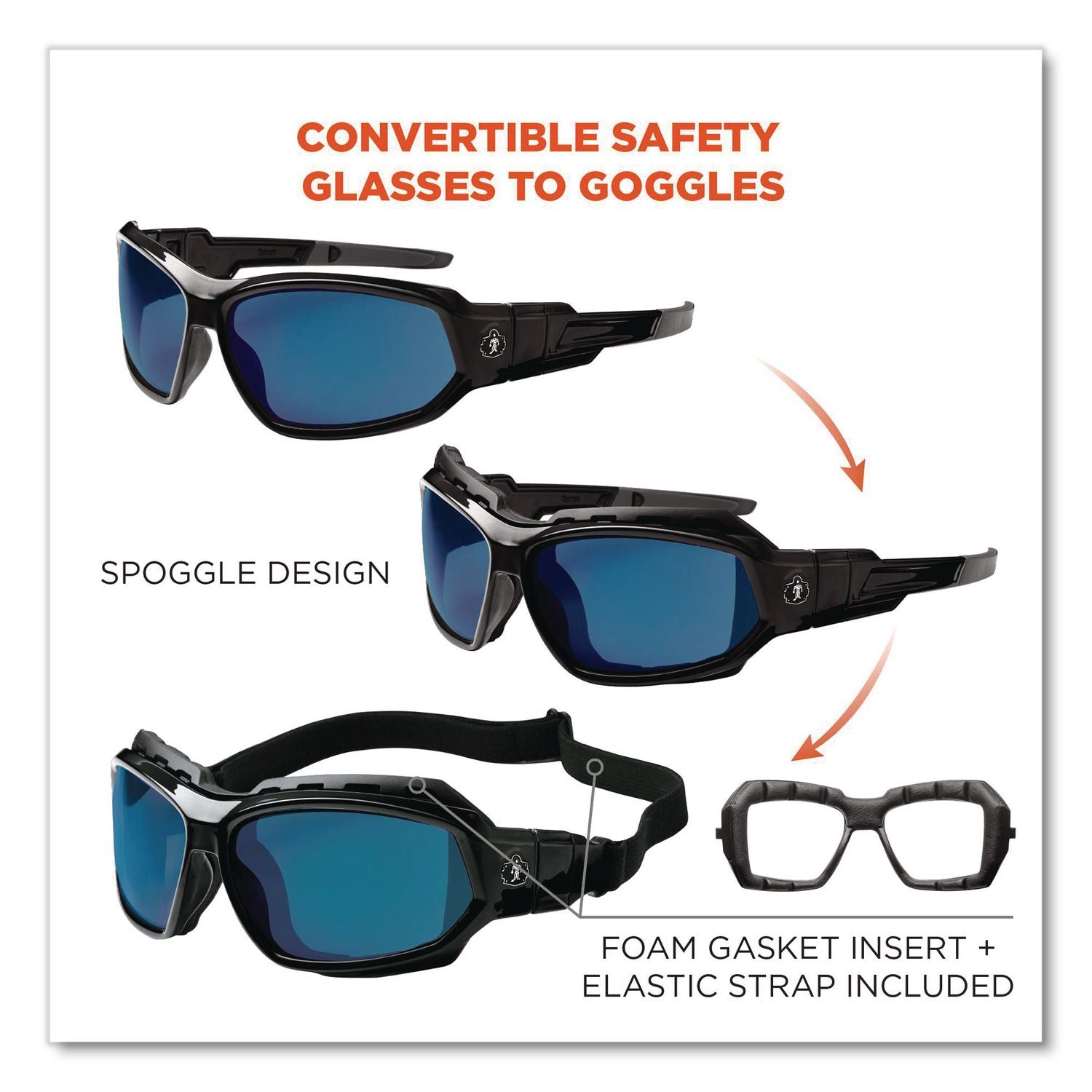 Skullerz Loki Safety Glass/Goggle, Black Frame/Blue Mirror Lens, Nylon/Polycarb, Ships in 1-3 Business Days