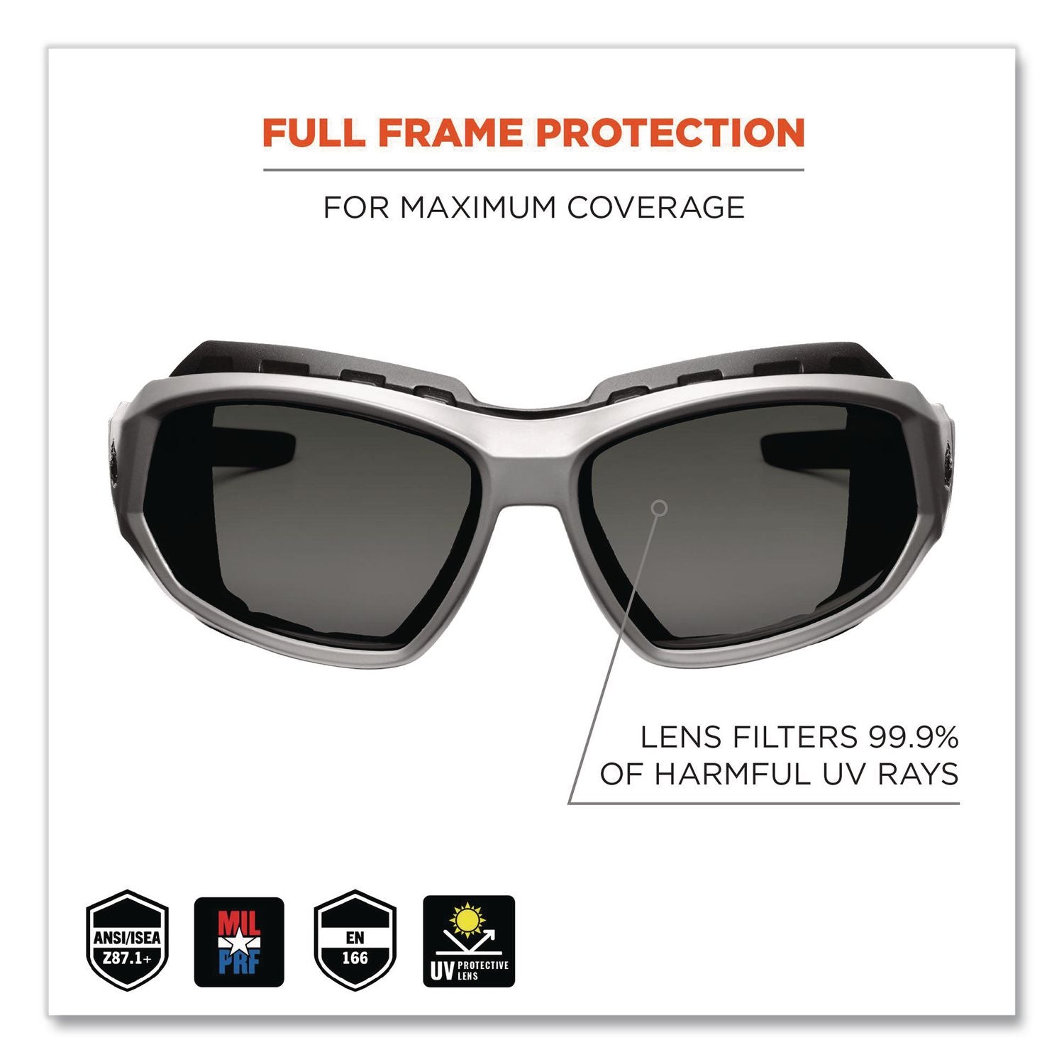 Skullerz Loki Safety Glass/Goggle, Matte Gray Frame/Smoke Lns, Fenlon/Polycarb, Ships in 1-3 Business Days