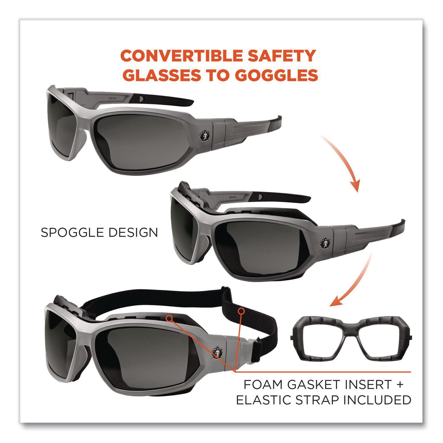 Skullerz Loki Safety Glass/Goggle, Matte Gray Frame/Smoke Lns, Fenlon/Polycarb, Ships in 1-3 Business Days