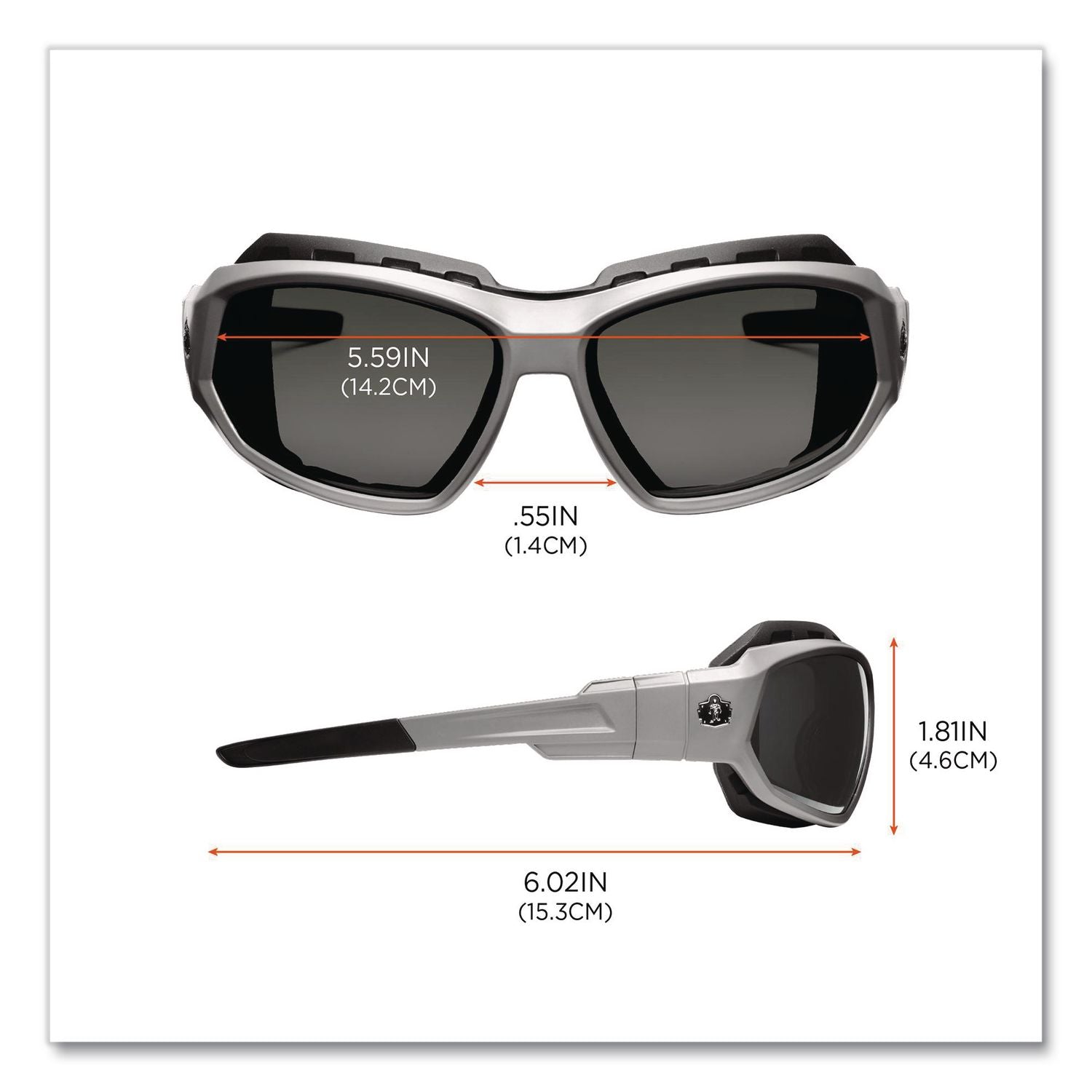 Skullerz Loki Safety Glass/Goggle, Matte Gray Frame/Smoke Lns, Fenlon/Polycarb, Ships in 1-3 Business Days