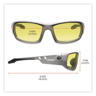 Skullerz Odin Safety Glasses, Gray Frame/Yellow Lens, Nylon/Polycarb, Ships in 1-3 Business Days