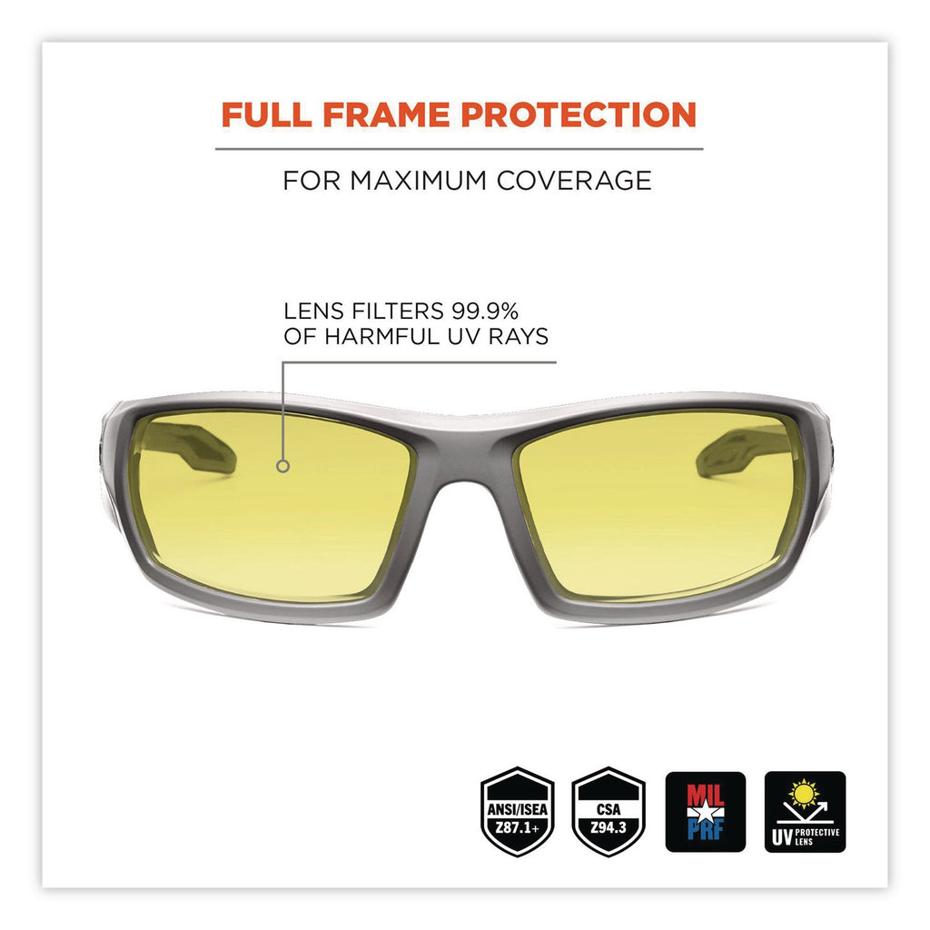 Skullerz Odin Safety Glasses, Gray Frame/Yellow Lens, Nylon/Polycarb, Ships in 1-3 Business Days