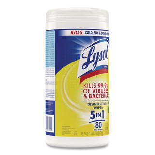 Disinfecting Wipes, 1-Ply, 7 x 7.25, Lemon and Lime Blossom, White, 80 Wipes/Canister, 6 Canisters/Carton