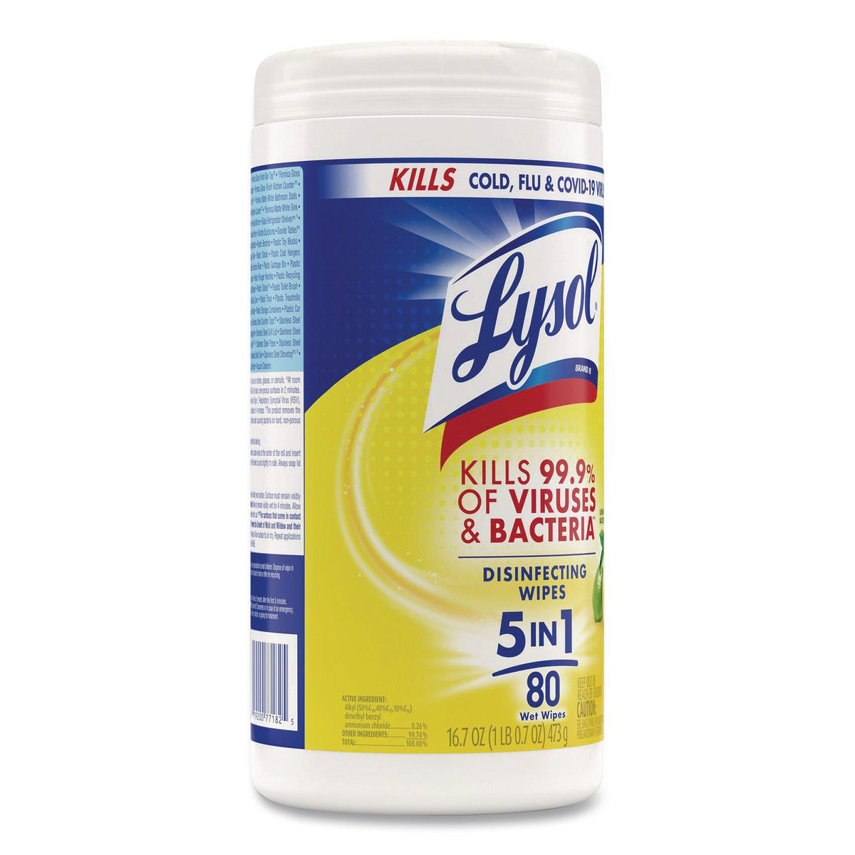 Disinfecting Wipes, 1-Ply, 7 x 7.25, Lemon and Lime Blossom, White, 80 Wipes/Canister, 6 Canisters/Carton