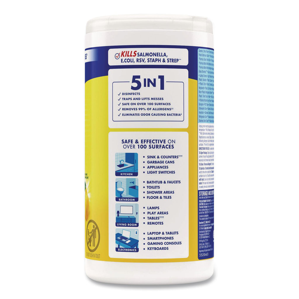 Disinfecting Wipes, 1-Ply, 7 x 7.25, Lemon and Lime Blossom, White, 80 Wipes/Canister, 6 Canisters/Carton