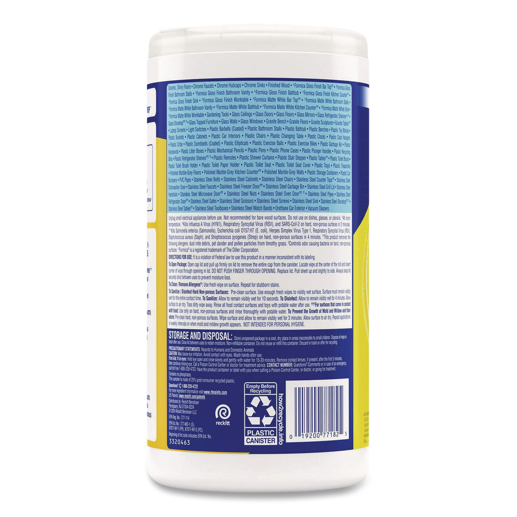 Disinfecting Wipes, 1-Ply, 7 x 7.25, Lemon and Lime Blossom, White, 80 Wipes/Canister, 6 Canisters/Carton
