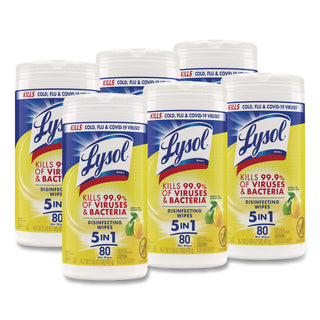 Disinfecting Wipes, 1-Ply, 7 x 7.25, Lemon and Lime Blossom, White, 80 Wipes/Canister, 6 Canisters/Carton