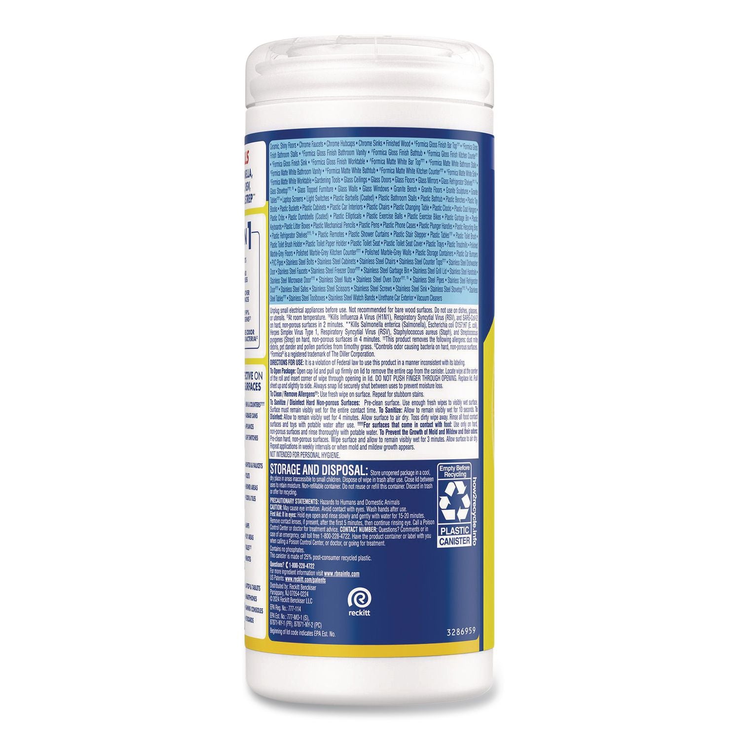 Disinfecting Wipes, 1-Ply, 7 x 7.25, Lemon and Lime Blossom, White, 35 Wipes/Canister